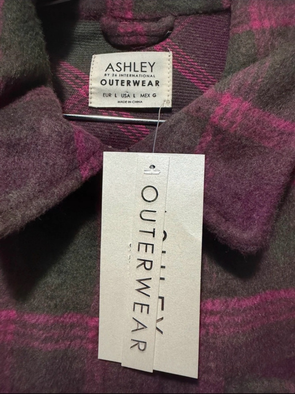 Ashley By 26 International Olive & Pink Plaid Utility Shacket - Picture 3 of 3